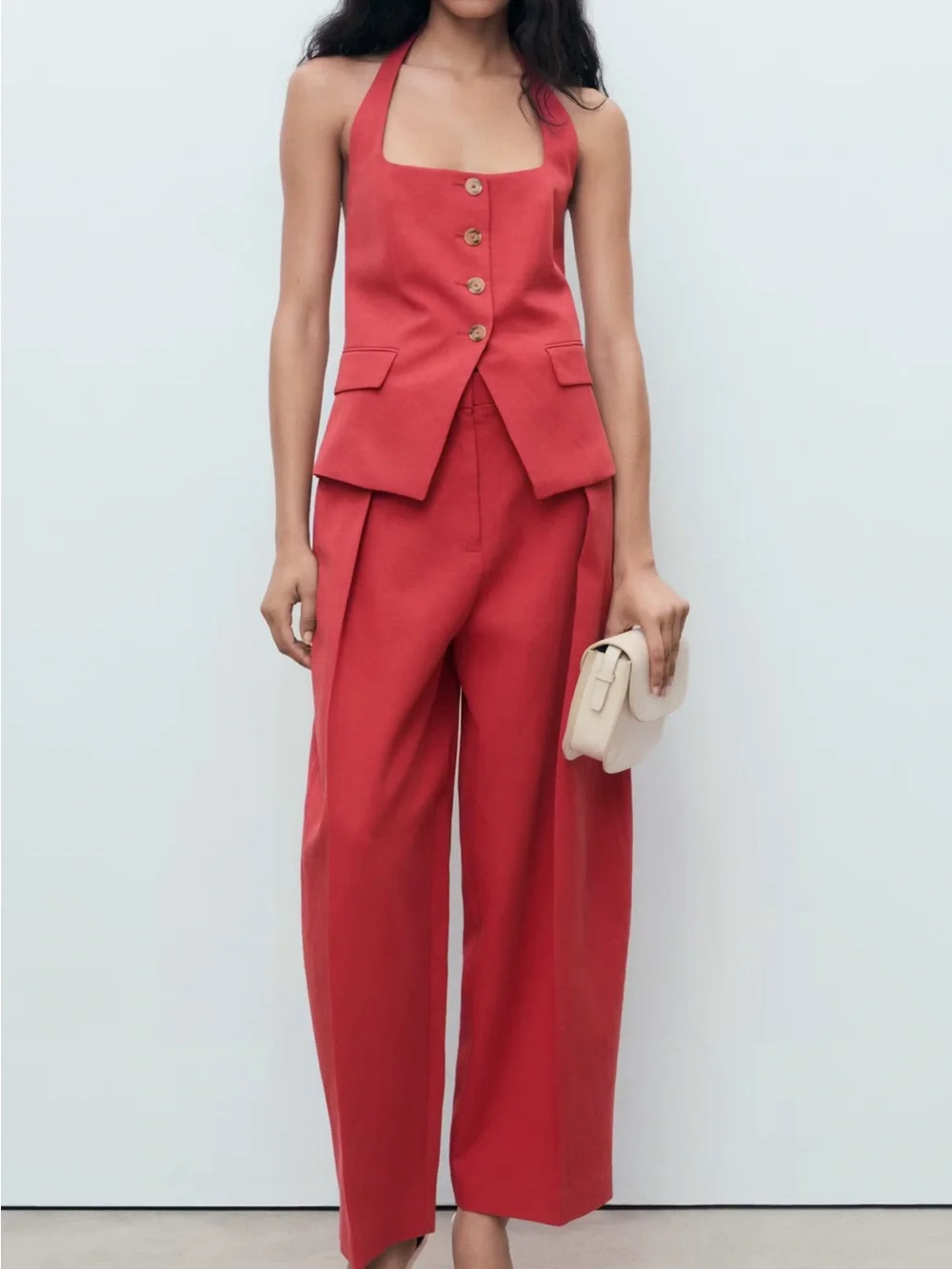 Mango Linen Blend Suit Pant in Cherry